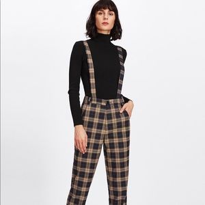 Plaid pants with suspenders